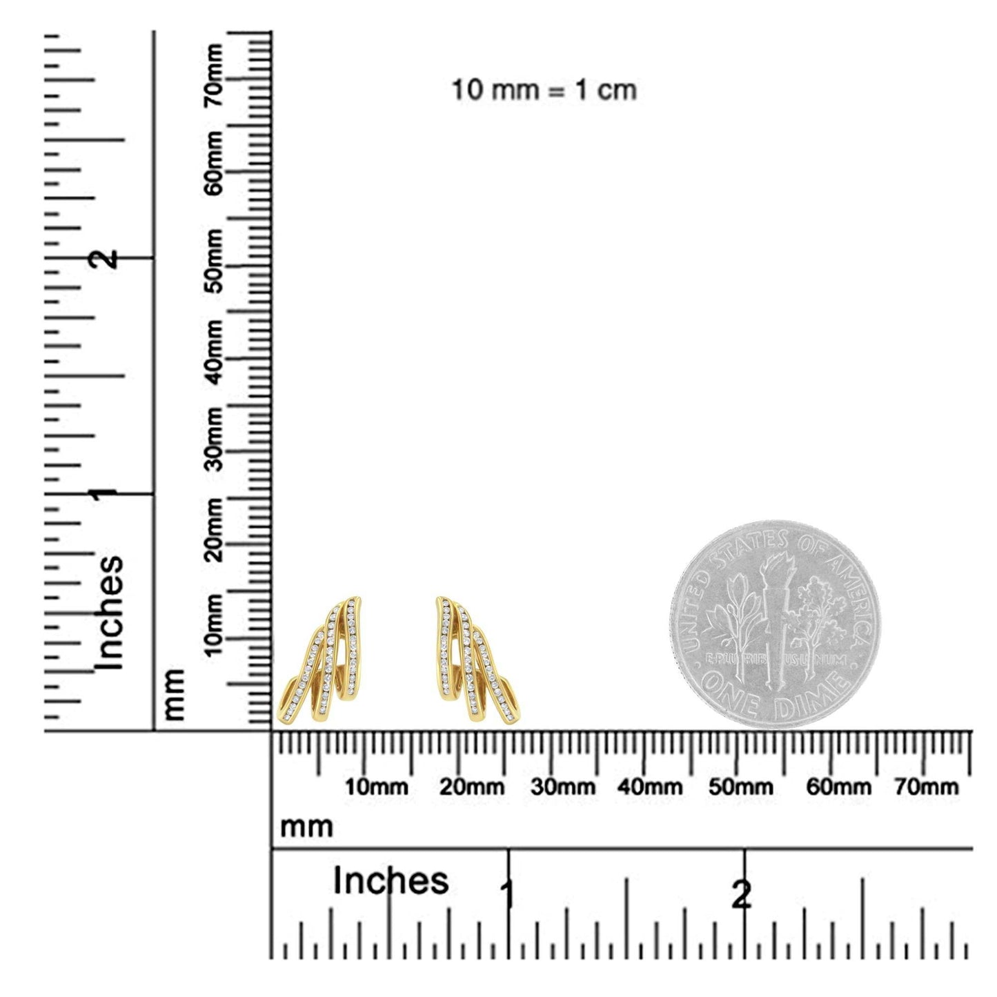 10K Yellow Gold 1.0 Cttw Round Brilliant Cut Diamond Spiral Multi Row Channel Set Open Hoop Pushback Stud Earrings (H-I Color, I1-I2 Clarity) - Bijoux-NYC Direct