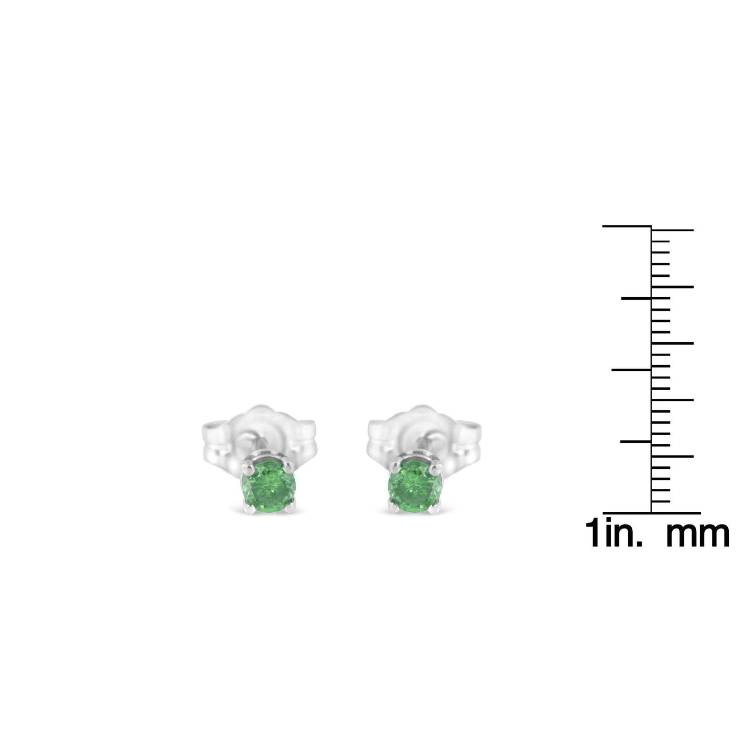 .925 Sterling Silver 1/4 Cttw Round Brilliant-Cut Green Diamond Classic 4-Prong Stud Earrings (Fancy Color-Enhanced, I2-I3 Clarity) - Bijoux-NYC Direct