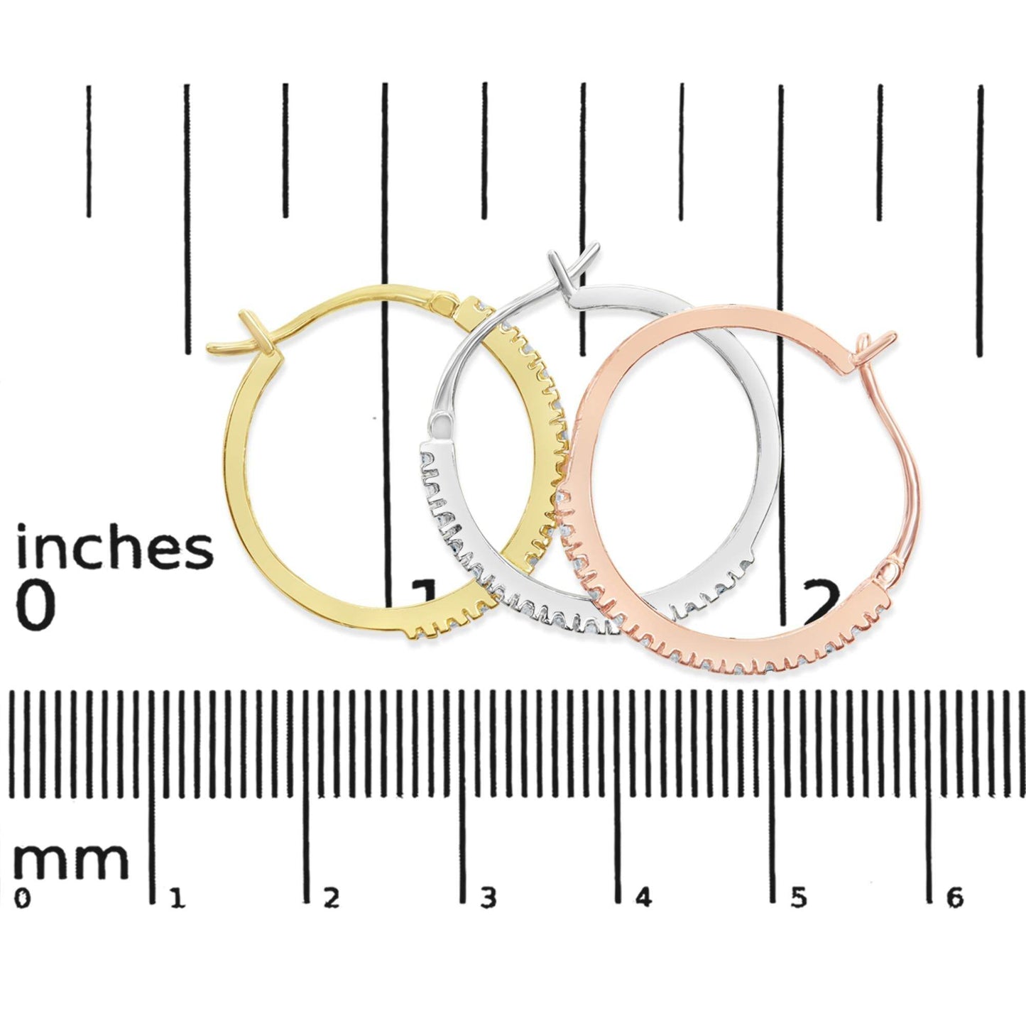 14K Tri-Toned Gold 1/3 Cttw Diamond Triple Hoop Earrings (I-J Color, I2-I3 Clarity) - 22 MM - Bijoux-NYC Direct