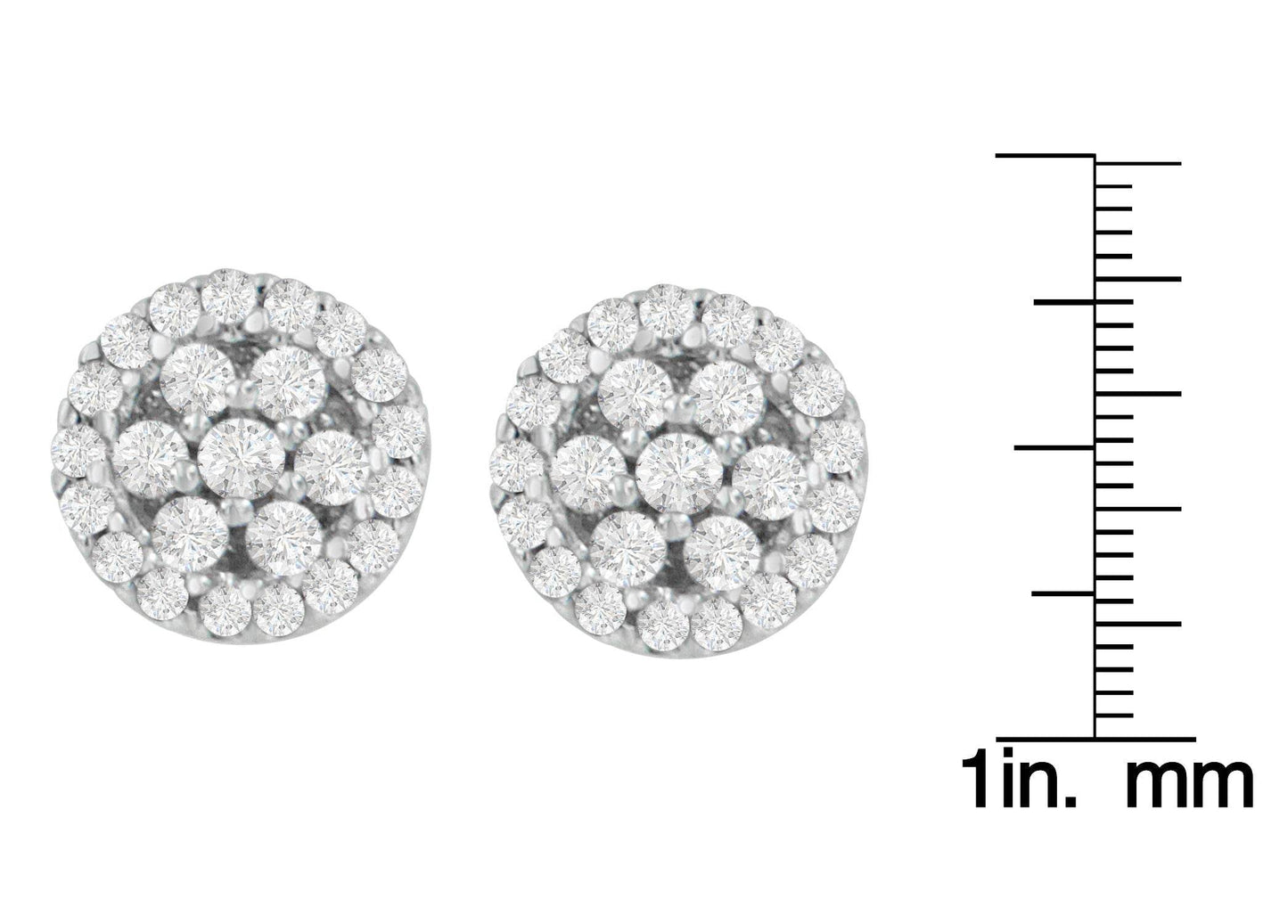 14K White Gold 1/2 Cttw Brilliant-Cut Diamond Halo-Style Cluster Round Button Stud Earrings (H-I Color, I1-I2 Clarity) - Bijoux-NYC Direct