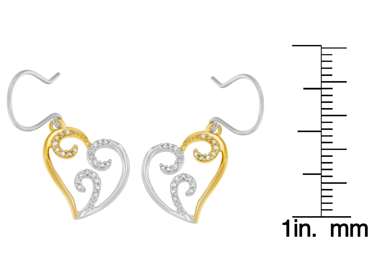 10K Two-tone Gold Round Diamond Heart Dangle Earrings (1/4 cttw, I-J Color, I2-I3 Clarity) - Bijoux-NYC Direct