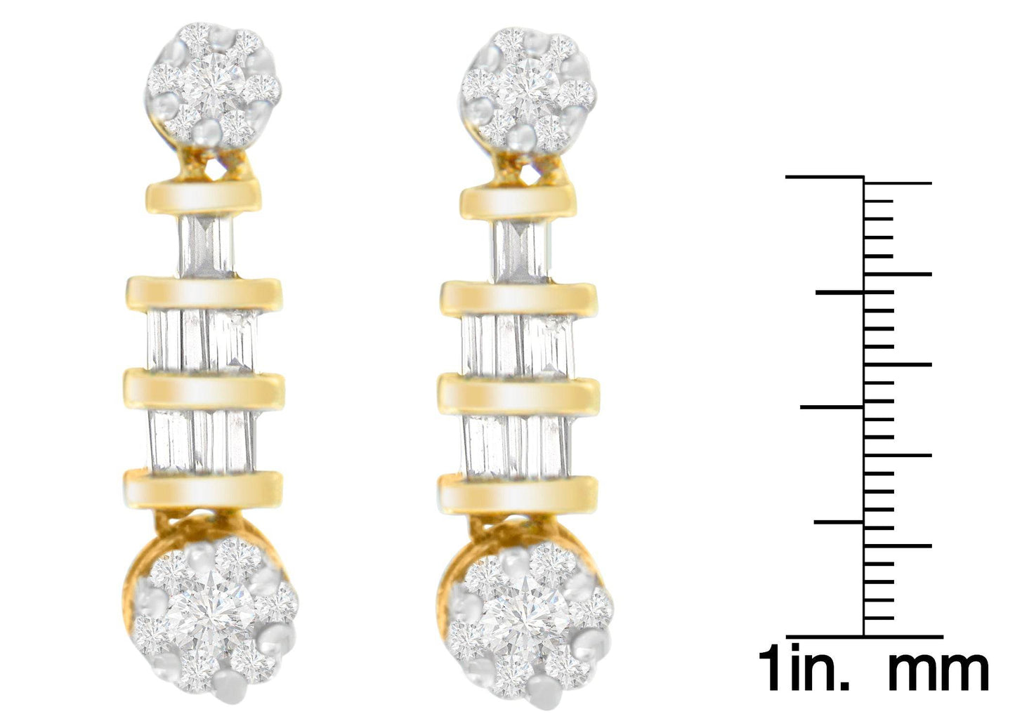 14K Yellow Gold 3/4ct. TDW Round and Baguette-cut Diamond Earrings(H-I,SI1-SI2) - Bijoux-NYC Direct