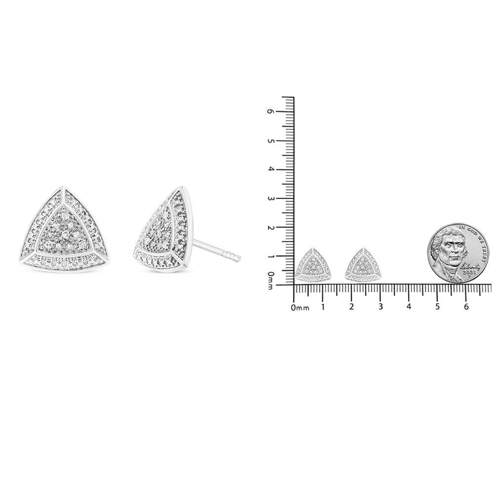 .925 Sterling Silver Diamond-Accented Trillion Shaped 4-Stone Halo-Style Stud Earrings (H-I Color, I2-I3 Clarity) - Bijoux-NYC Direct