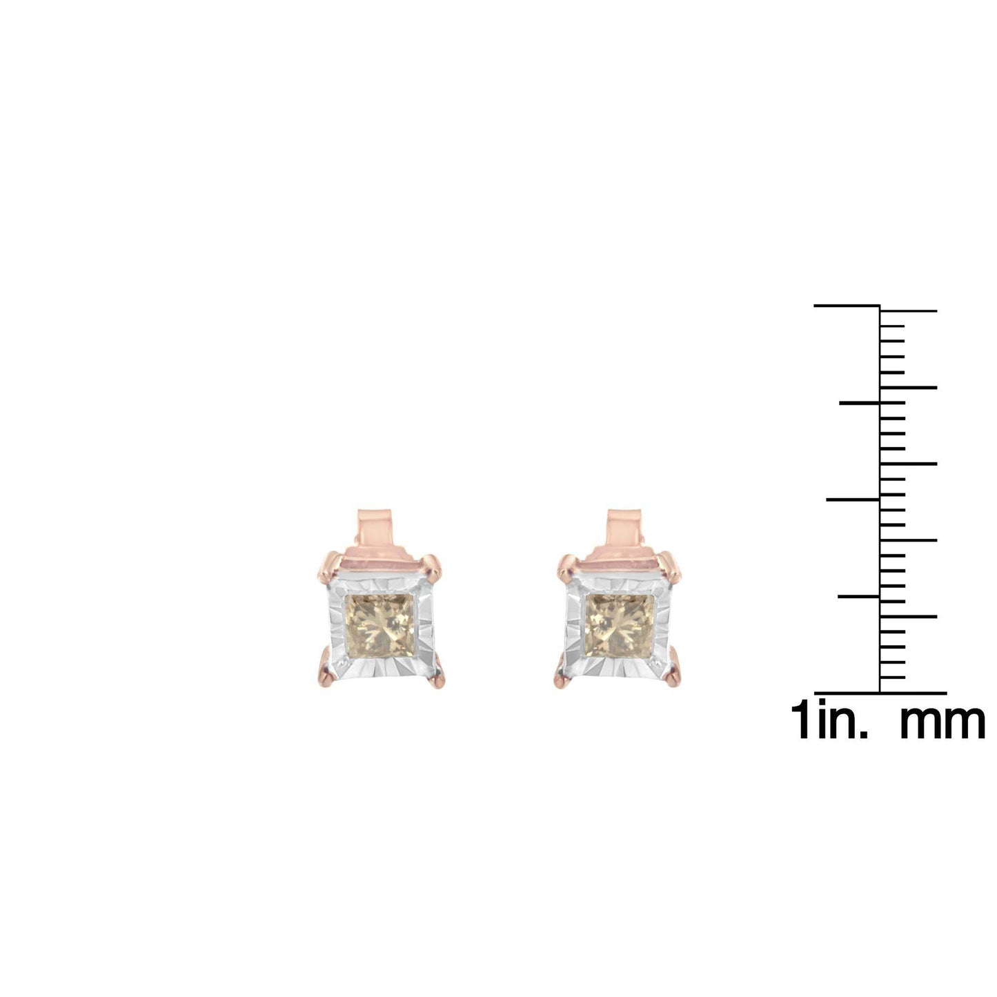 14K Rose Gold Plated Two-Tone .925 Sterling Silver 1/2 Cttw Princess-Cut Square Solitaire Stud Earrings (K-L , I2-I3 ) - Bijoux-NYC Direct