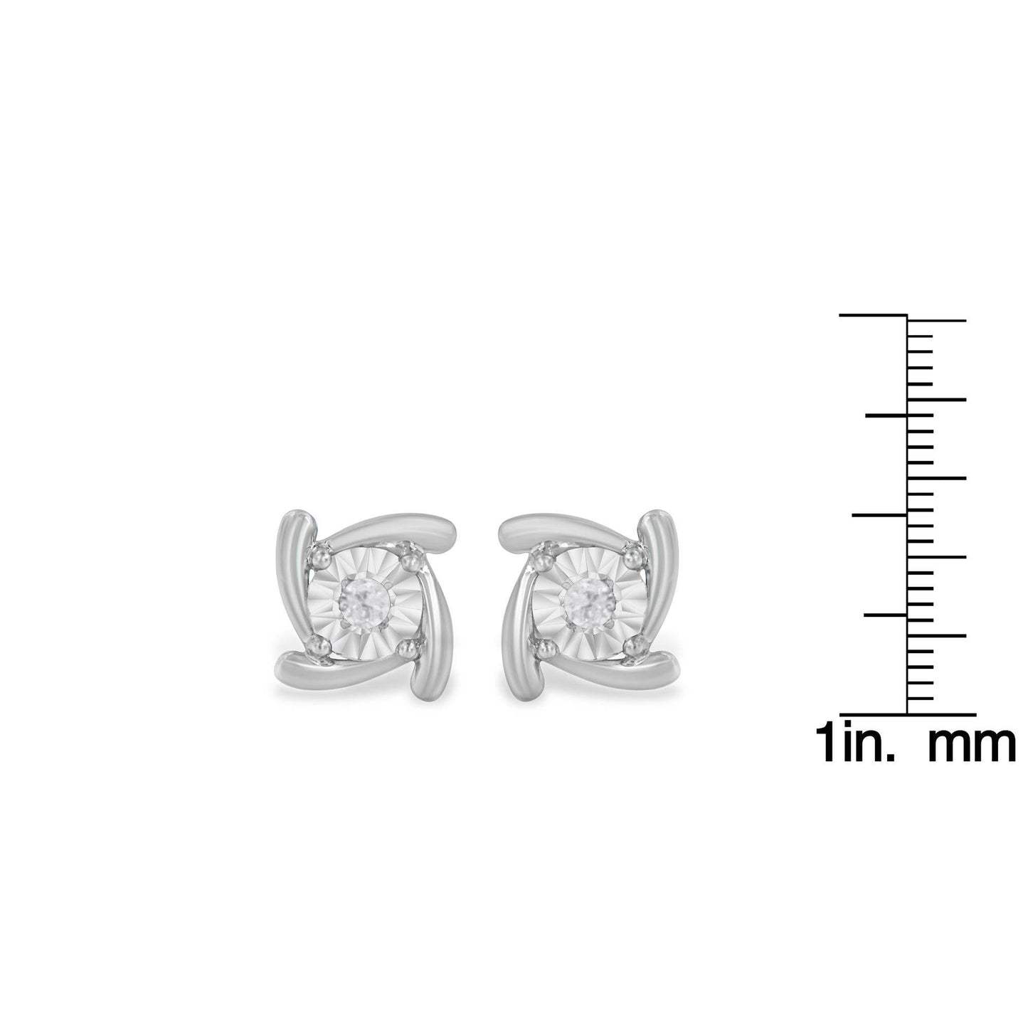 .925 Sterling Silver 1/10 Cttw Round Brilliant-Cut Near Colorless Diamond Miracle-Set Square Pinwheel Stud Earrings (I-J Color, I3 Clarity) - Bijoux-NYC Direct