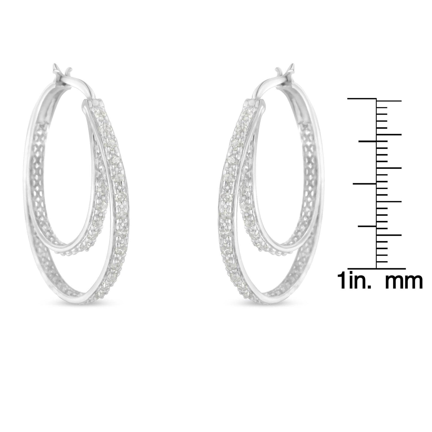 .925 Sterling Silver 1/2 cttw Miracle-Set Diamond Double Hoop with Latchback Earrings (I-J Color, I3 Clarity) - Bijoux-NYC Direct