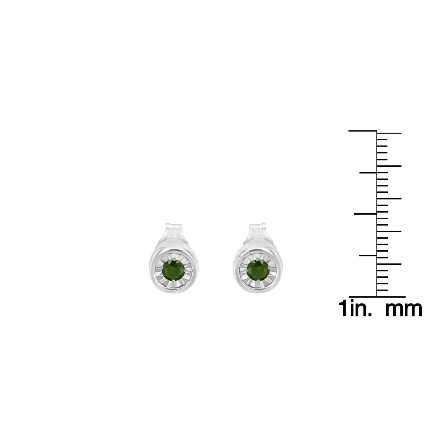 .925 Sterling Silver 1/5 Cttw Round Brilliant-Cut Green Diamond Miracle-Set Stud Earrings (Fancy Color-Enhanced, I1-I2 Clarity) - Bijoux-NYC Direct