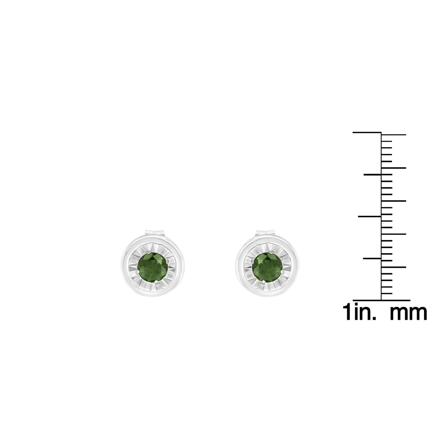 .925 Sterling Silver 1/4 Cttw Round Brilliant-Cut Green Diamond Miracle-Set Stud Earrings (Fancy Color-Enhanced, I1-I2 Clarity) - Bijoux-NYC Direct