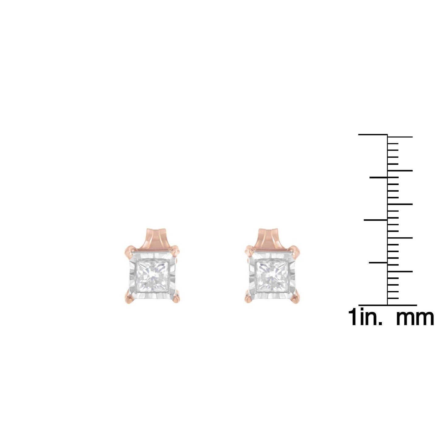 14K Rose Gold Plated Two-Tone .925 Sterling Silver 1/2 Cttw Princess-Cut Diamond Solitaire Stud Earrings (J-K , I2-I3 ) - Bijoux-NYC Direct