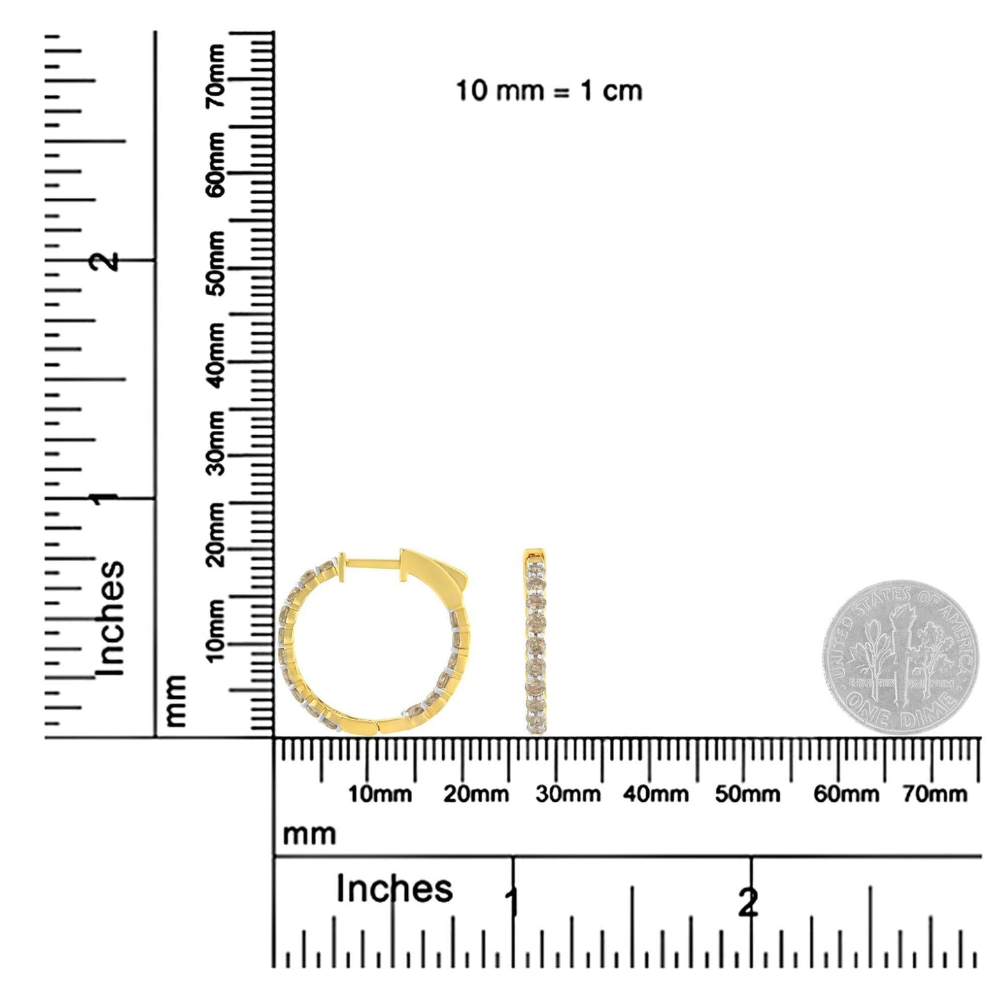 10K Yellow Gold Plated Sterling Silver Diamond Hoop Earrings (2 cttw, K-L Color, I2-I3 Clarity) - Bijoux-NYC Direct