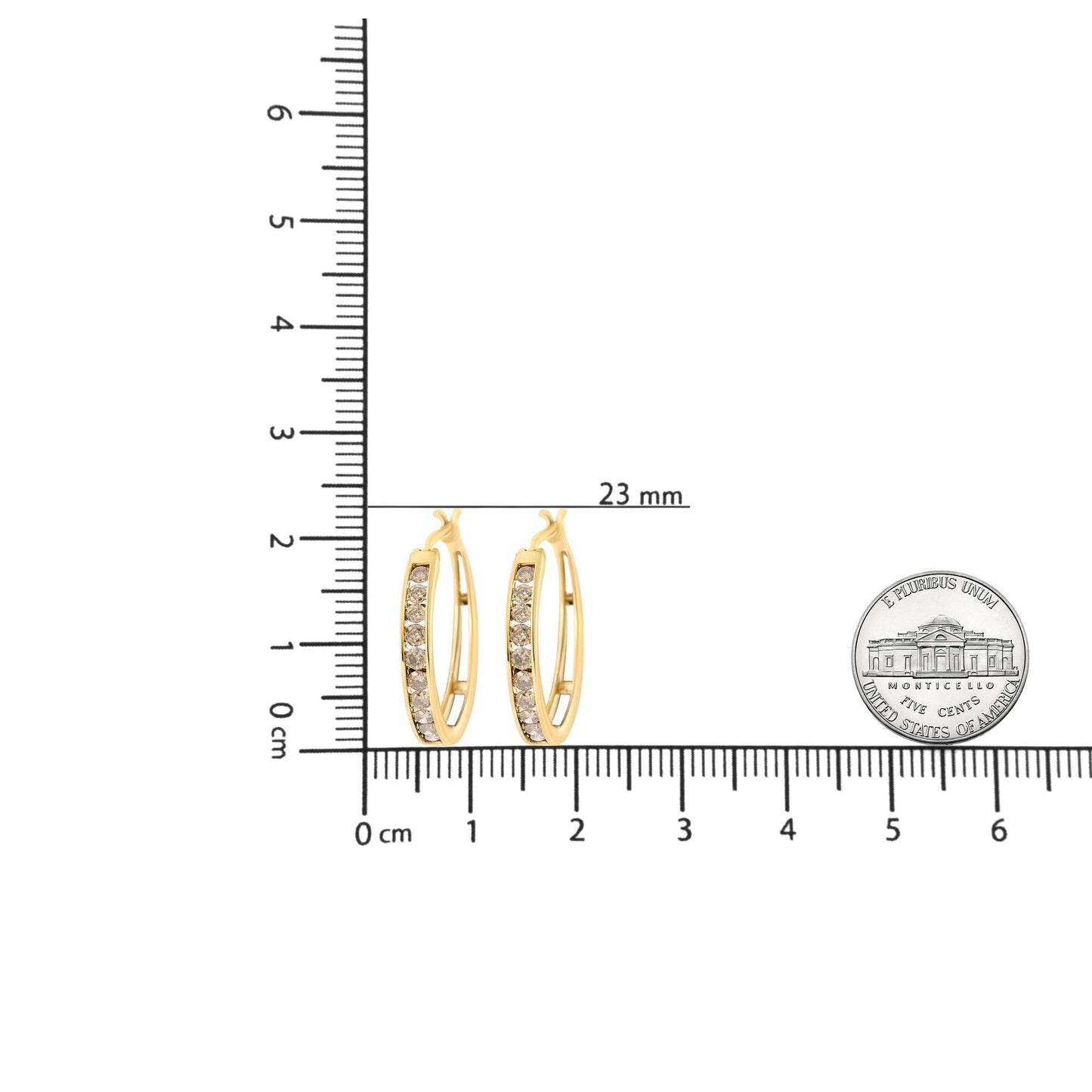 14K Yellow Gold Plated .925 Sterling Silver 1.0 Cttw Channel Set Champagne Diamond Hoop Earrings with Snap Post (K-L Color, I1-I2 Clarity) - Bijoux-NYC Direct