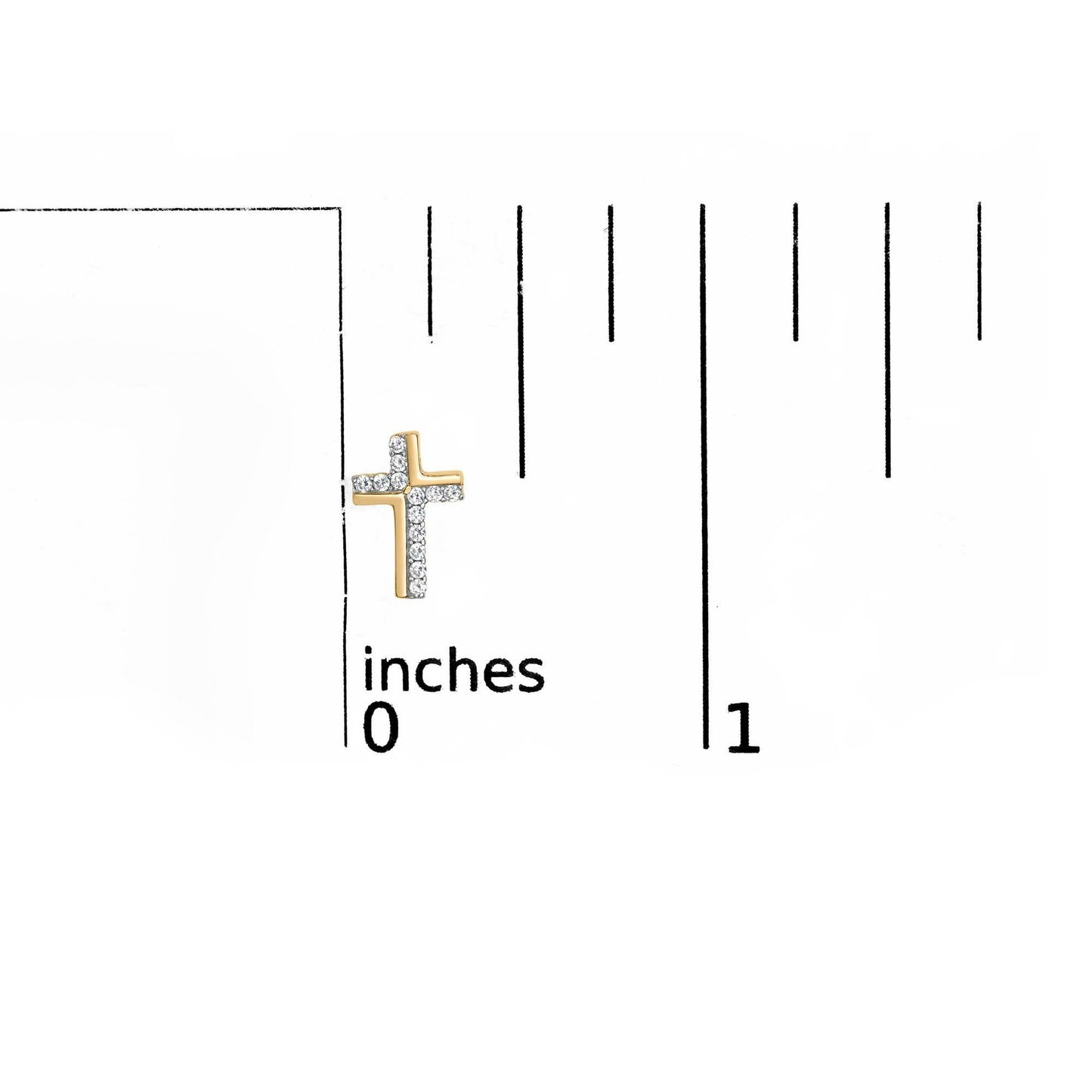14K Yellow Gold Plated .925 Sterling Silver 1/10 Cttw Diamond Cross Stud Earring (I-J Color, I3 Clarity) - Bijoux-NYC Direct