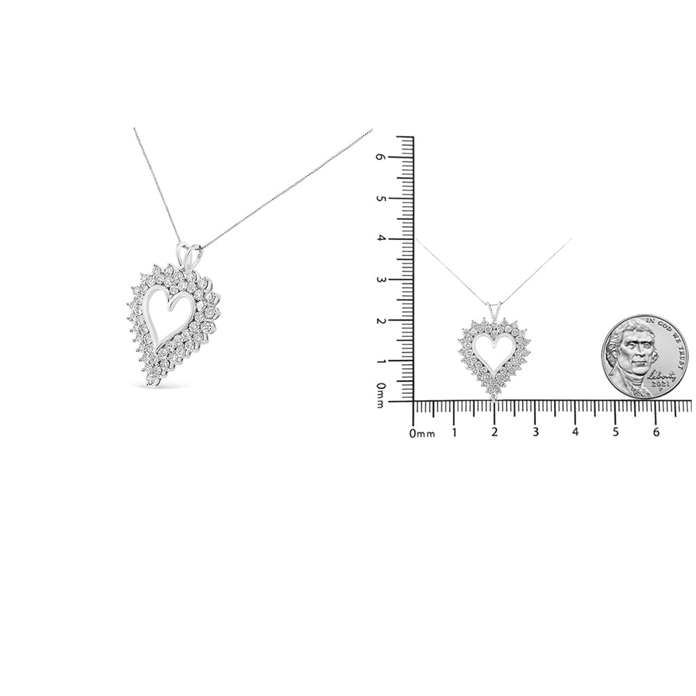 .925 Sterling Silver 4 Cttw Round-Cut Double Row Composite Diamond Heart 18" Pendant Necklace (K-L Color, I1-I2 Clarity) - Bijoux-NYC Direct