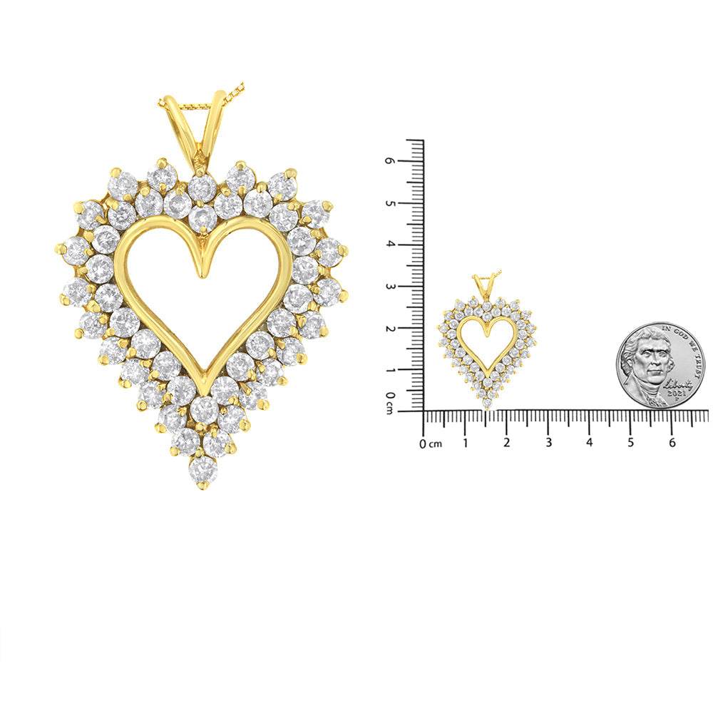 14K Yellow Gold .925 Sterling Silver 4 cttw Round-cut Diamond Cluster Heart Pendant Necklace (K-L Color, I1-I2 Clarity) - Bijoux-NYC Direct