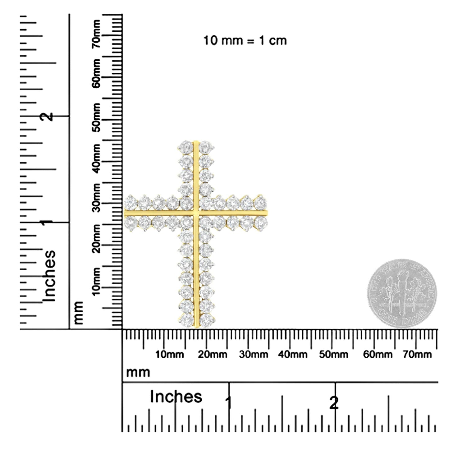 10K Yellow Gold 4.0 Cttw Diamond Two Row Cross 18" Pendant Necklace (J-K Clarity, I1-I2 Color) - Bijoux-NYC Direct