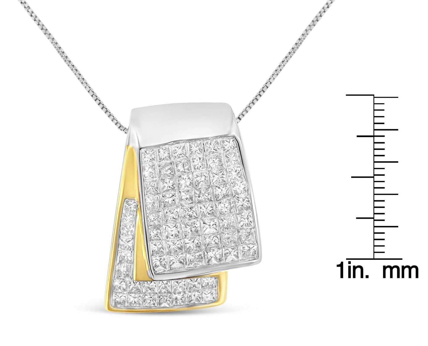 14K White and Yellow Gold 2.0 Cttw Princess Cut Diamond Two Tone Foldover Box Pendant 18” Box Chain Necklace (H-I Color, SI1-SI2 Clarity) - Bijoux-NYC Direct