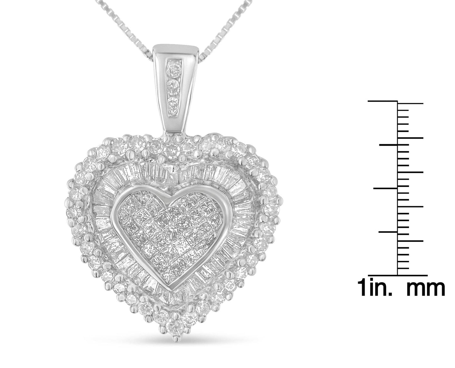 10K White Gold 1 cttw Multi Cut 1 cttw Diamond Heart Pendant Necklace (H-I, I1-I2) - Bijoux-NYC Direct