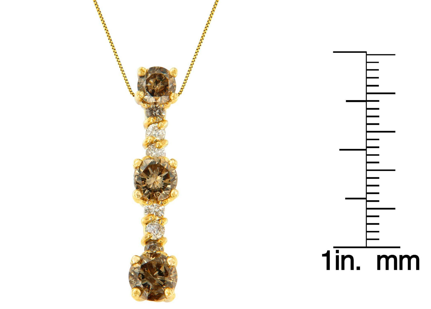14K Yellow Gold 1 cttw White and Champagne Round Cut Diamond Drop Pendant Necklace (I-J, I1-I2) - Bijoux-NYC Direct