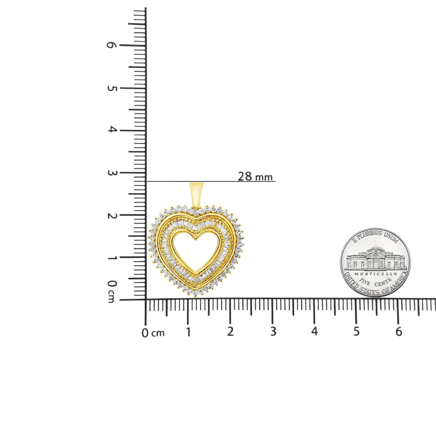 14K Yellow Gold Plated .925 Sterling Silver 1.0 Cttw Round and Baguette-Cut Diamond Composite Hearth 18" Pendant Necklace (I-J Color, I1-I2 Clarity) - Bijoux-NYC Direct
