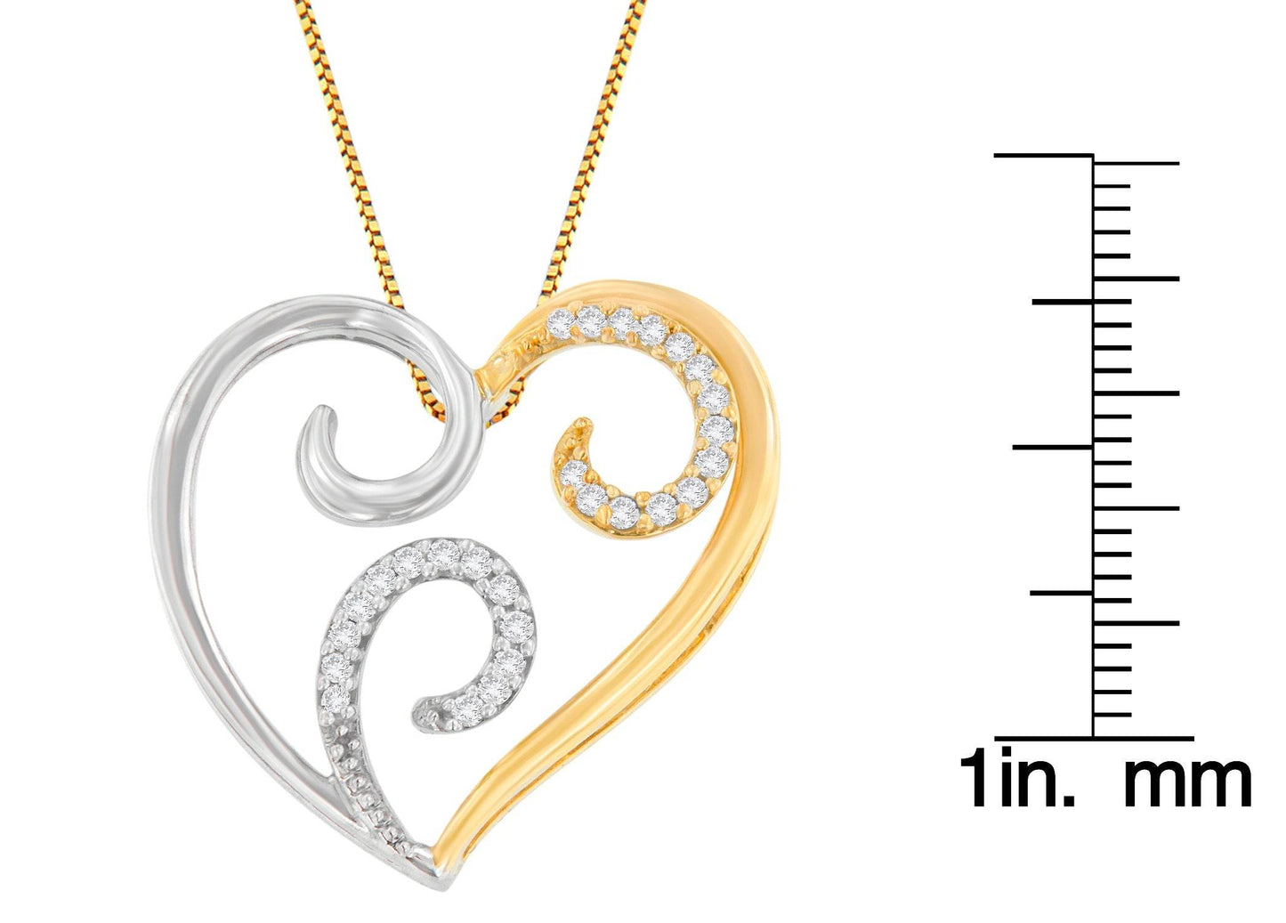 10K Two-Toned Gold 1/10 cttw Round Cut Diamond Swirl Heart Accent Pendant Necklace (H-I, I1-I2) - Bijoux-NYC Direct