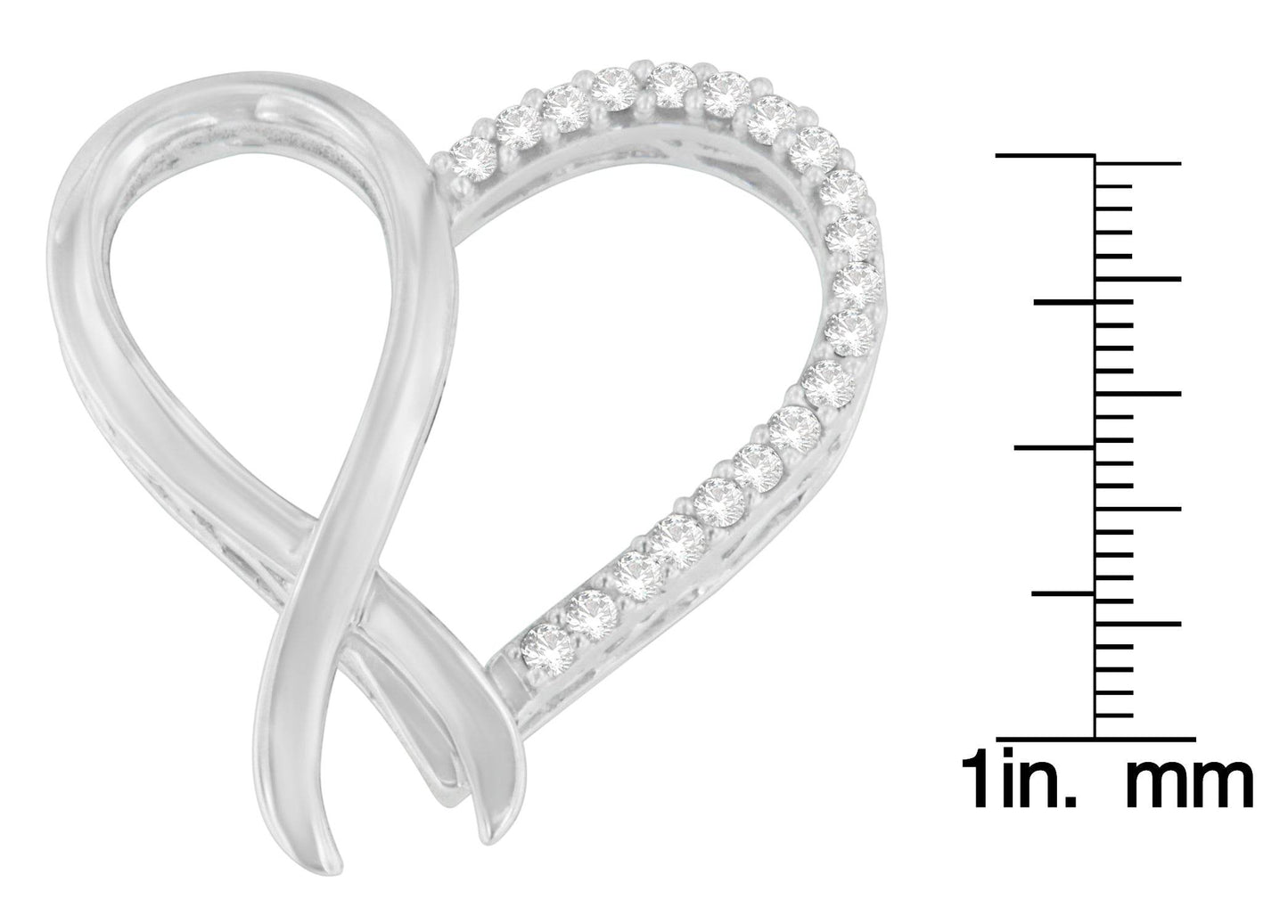 .925 Sterling Silver 1/4 cttw Round Cut Diamond Ribbon and Heart Accent Pendant Necklace (H-I, I2-I3) - Bijoux-NYC Direct