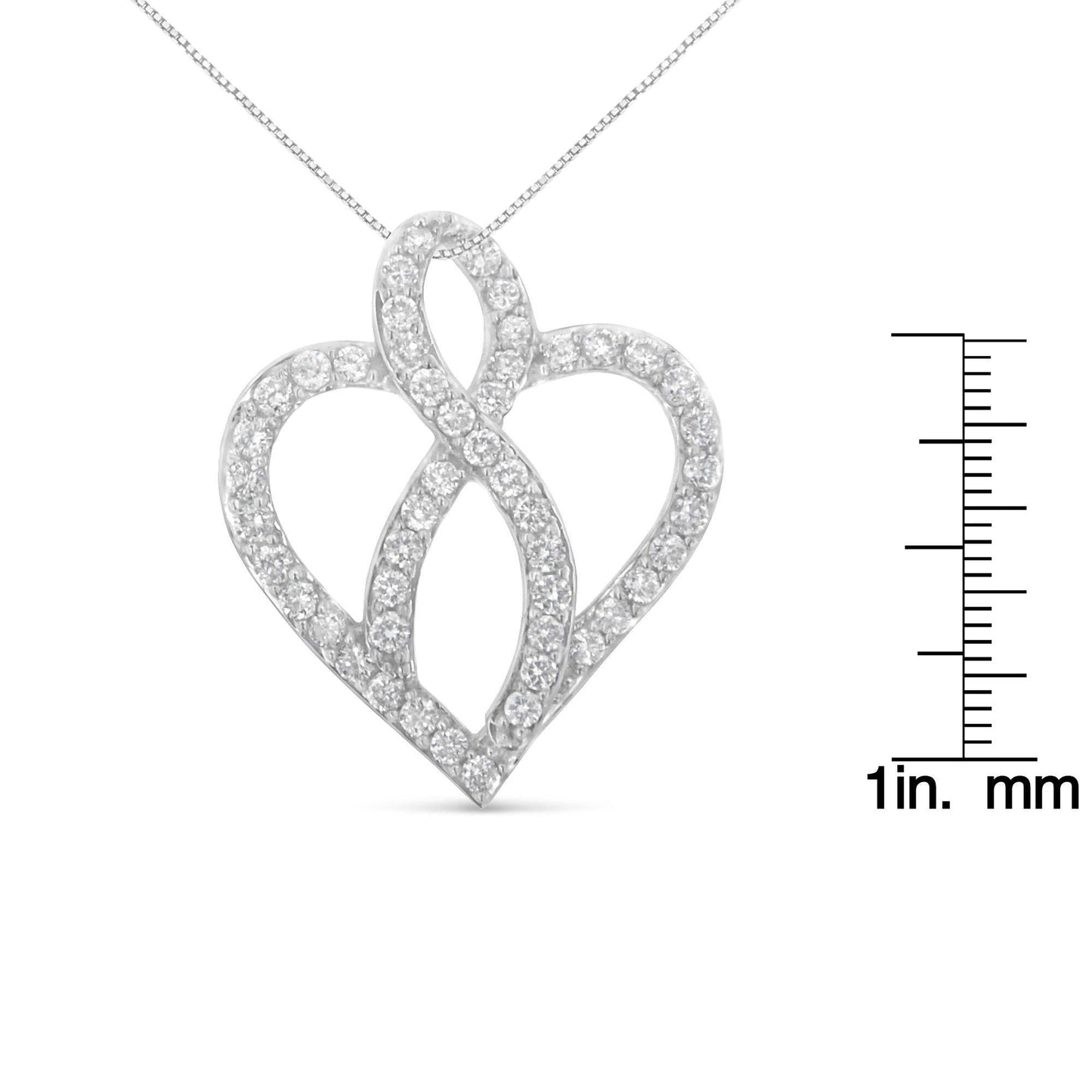14KT White Gold 1 cttw Diamond Heart Ribbon Pendant Necklace (H-I, I1-I2) - Bijoux-NYC Direct
