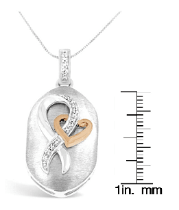 10k Rose Gold and Sterling Silver 1/10ct TDW Round Cut Diamond Interlocked Heart and Ribbon Pendant Necklace (H-I, I1-I2) - Bijoux-NYC Direct