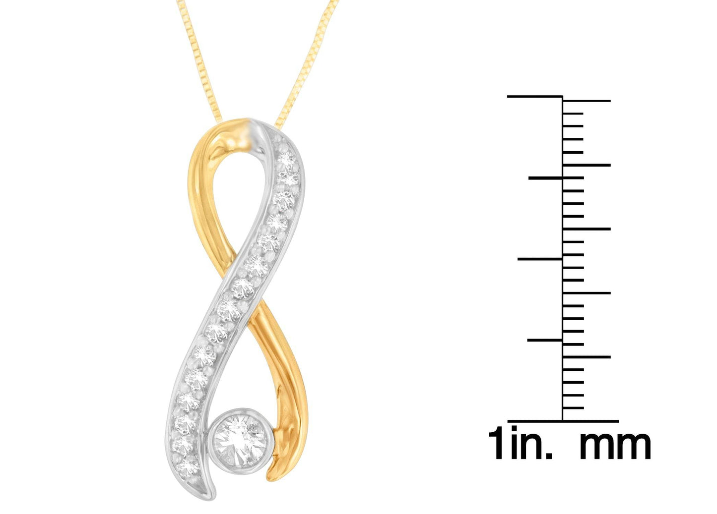 10K Two-Tone Gold 1/5 cttw Diamond Radiant Ribbon Pendant Necklace (H-I, I1-I2) - Bijoux-NYC Direct