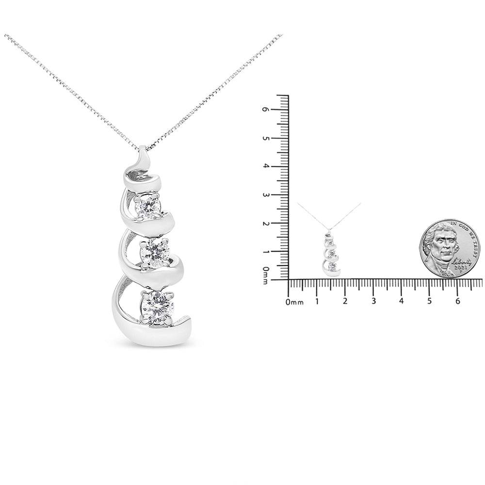 .925 Sterling Silver 1/4 cttw Diamond Swirl Shape Pendant Necklace (I-J, I2-I3) - Bijoux-NYC Direct