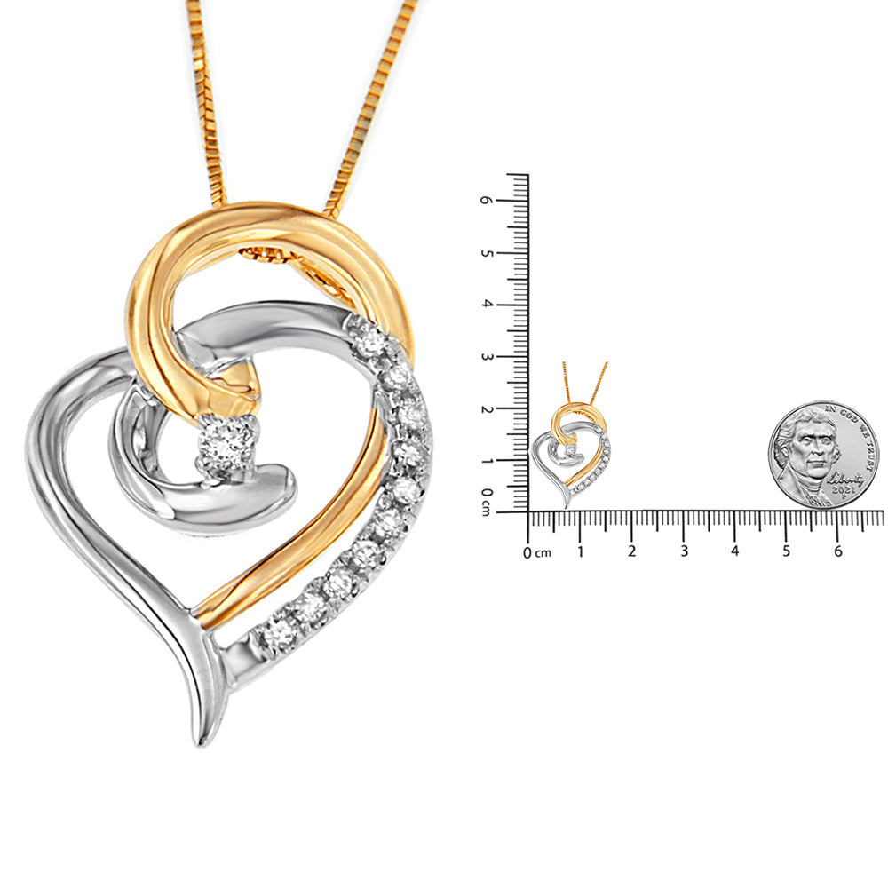 10K Yellow and White Gold Diamond Accent Open Double Heart Spiral Curl 18" Pendant Necklace (J-K Color, I2-I3 Clarity) - Bijoux-NYC Direct