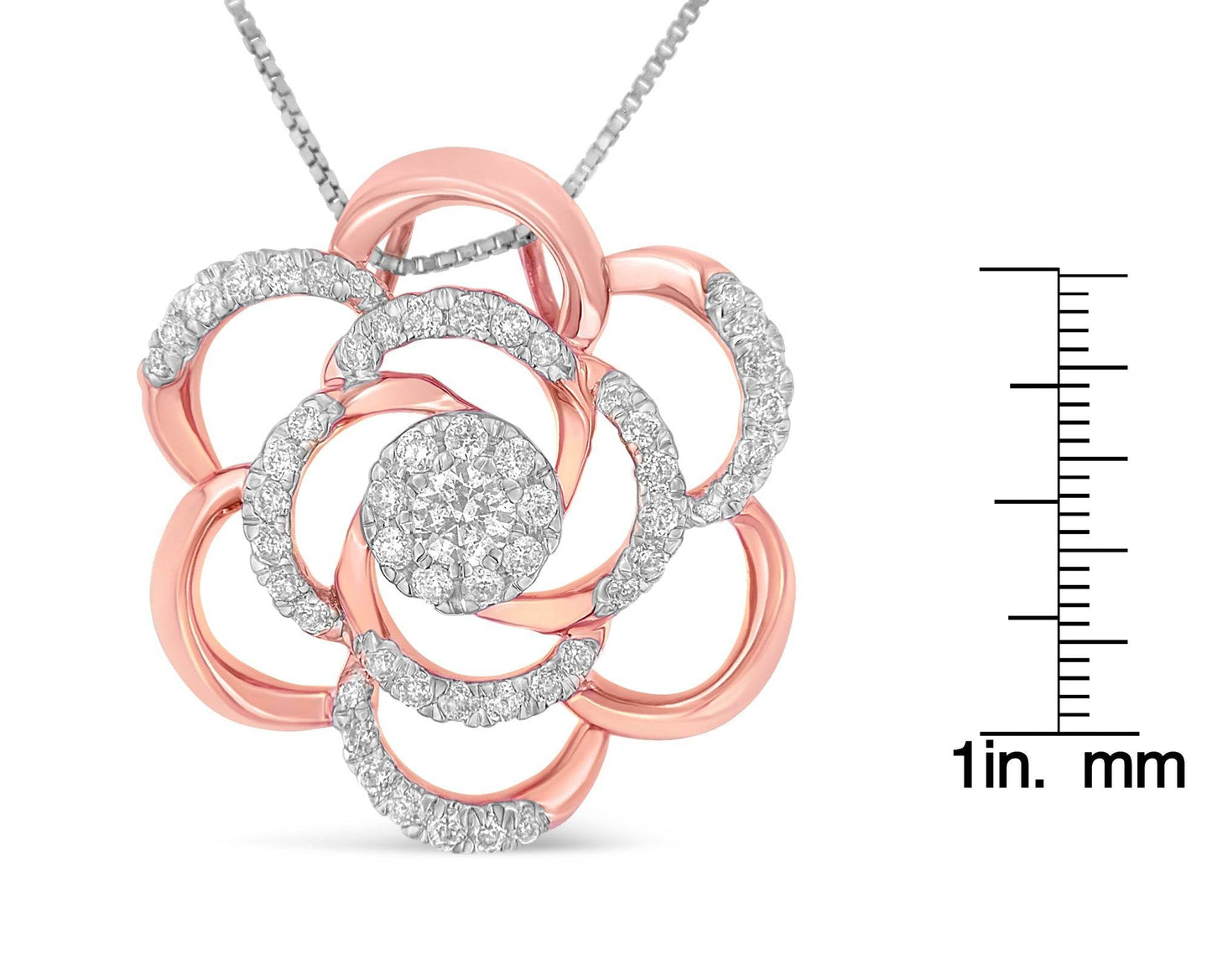 10K Rose Gold Plated Flower Accent Pendant Necklace with 1/2 cttw Round Cut Diamond (H-I, I1-I2) - Bijoux-NYC Direct
