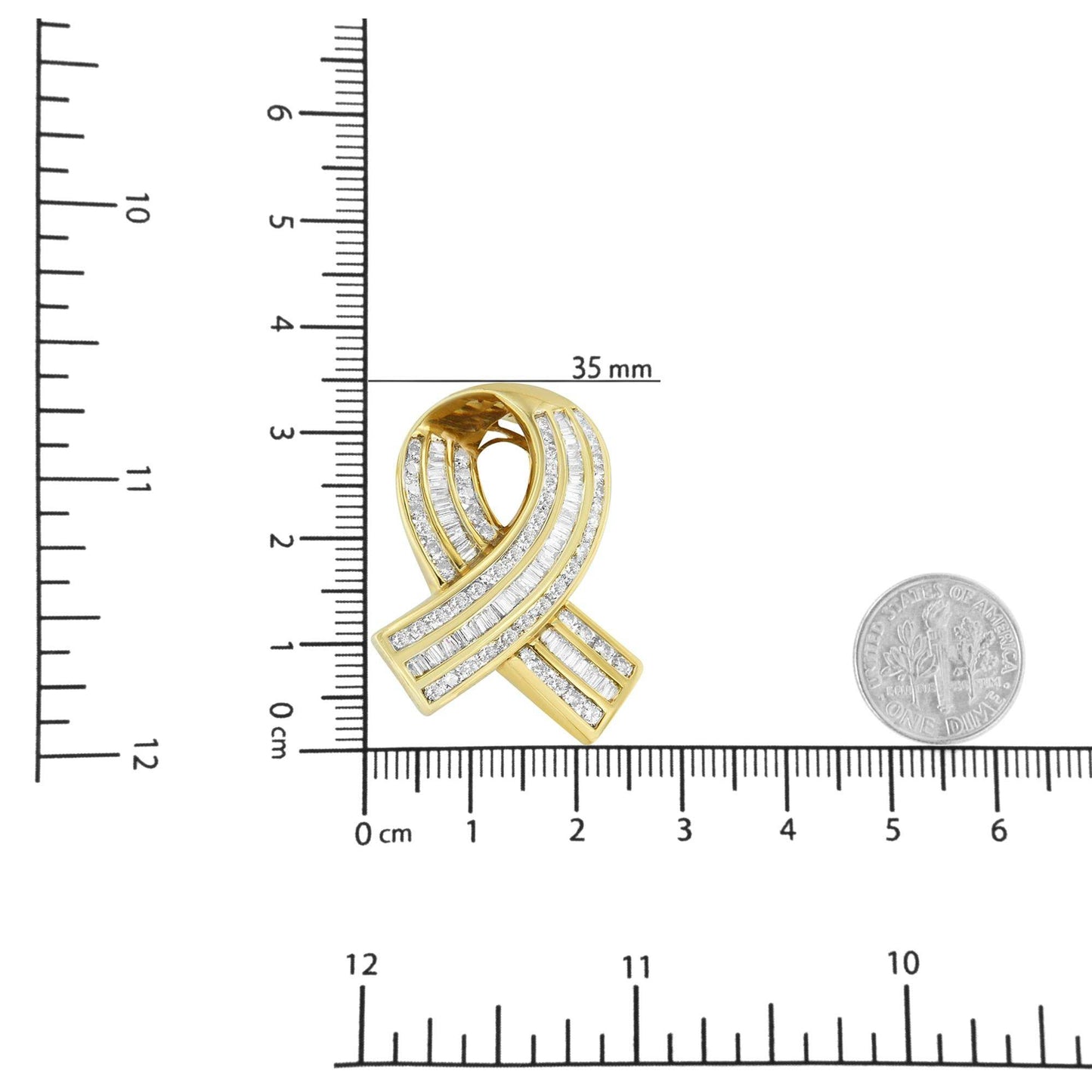14K Yellow Gold 2 5/8 cttw Channel Set White Diamond Awareness Ribbon Pendant Necklace (G-H Color, VS1-VS2 Clarity) - NO CHAIN - Bijoux-NYC Direct