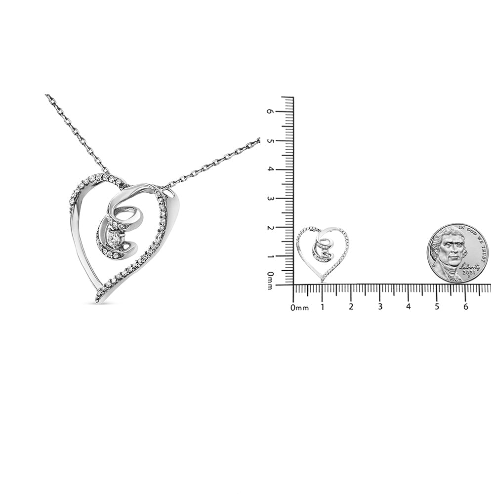 .925 Sterling Silver 1/4 Cttw Brilliant-Cut Diamond Open Heart Twisted Awareness Ribbon 18" Pendant Necklace (H-I Color, I1-I2 Clarity) - Bijoux-NYC Direct