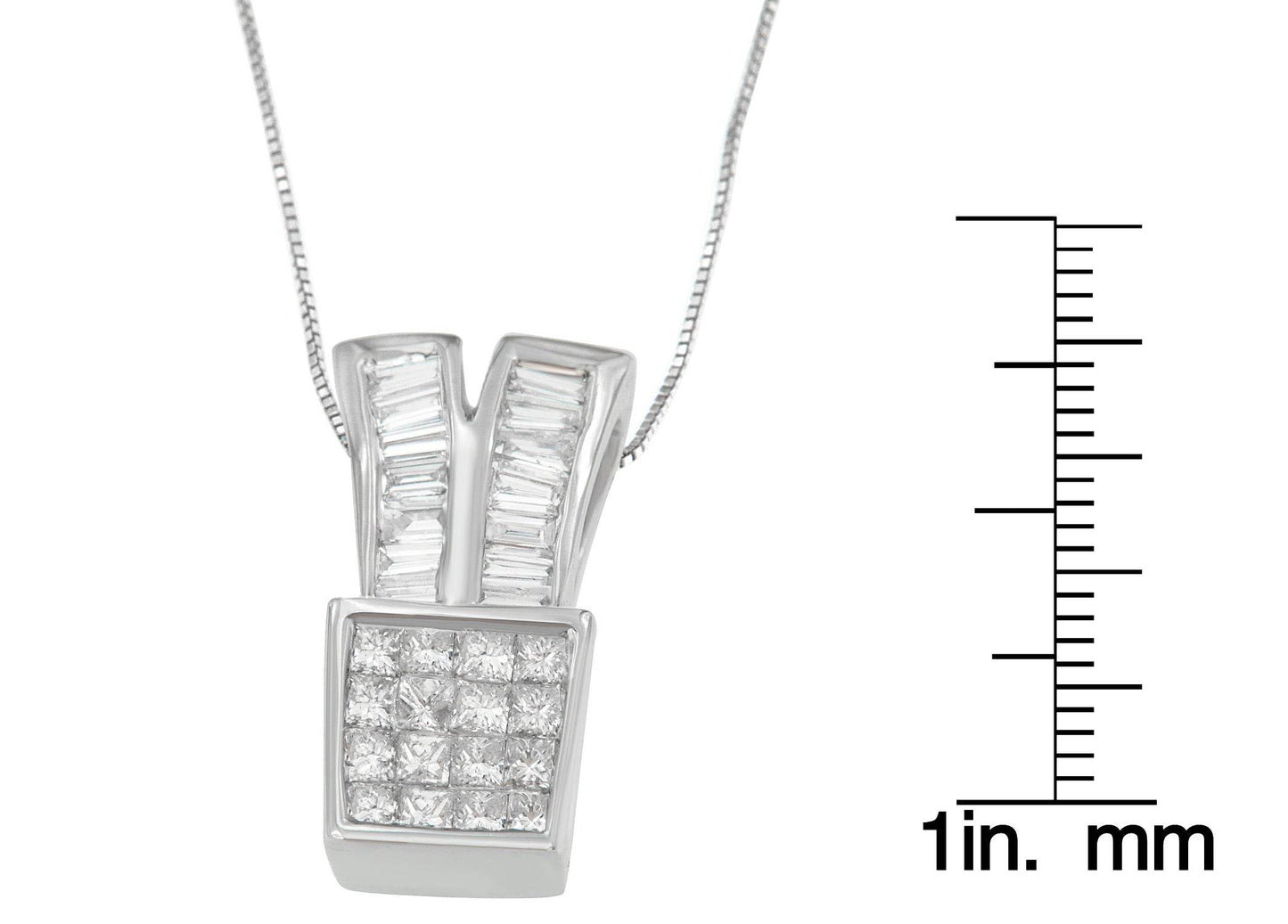 14K White Gold 1 1/3 cttw Princess and Baguette Cut Diamond Sparkling Shapes Pendant Necklace (H-I, SI1-SI2) - Bijoux-NYC Direct
