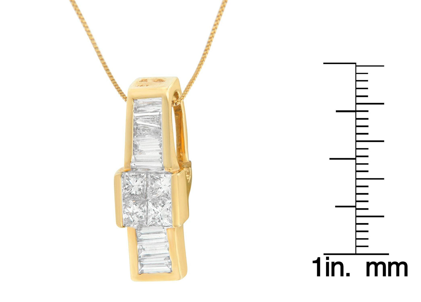 14K Yellow Gold 1 1/10 cttw Baguette and Princess Cut Overlapping Diamond Drop Pendant Necklace (H-I, SI1-SI2) - Bijoux-NYC Direct