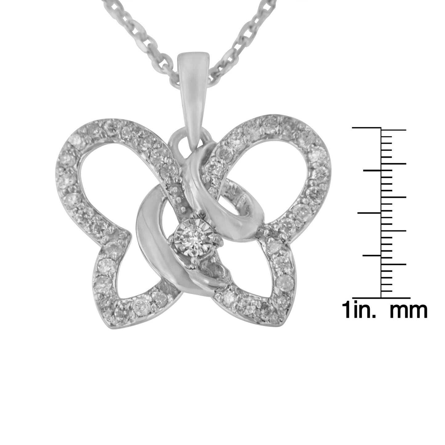.925 Sterling Silver 1/4 cttw Prong-Set Diamond Butterfly 18" Pendant Necklace (H-I Color, I1-I2 Clarity) - Bijoux-NYC Direct