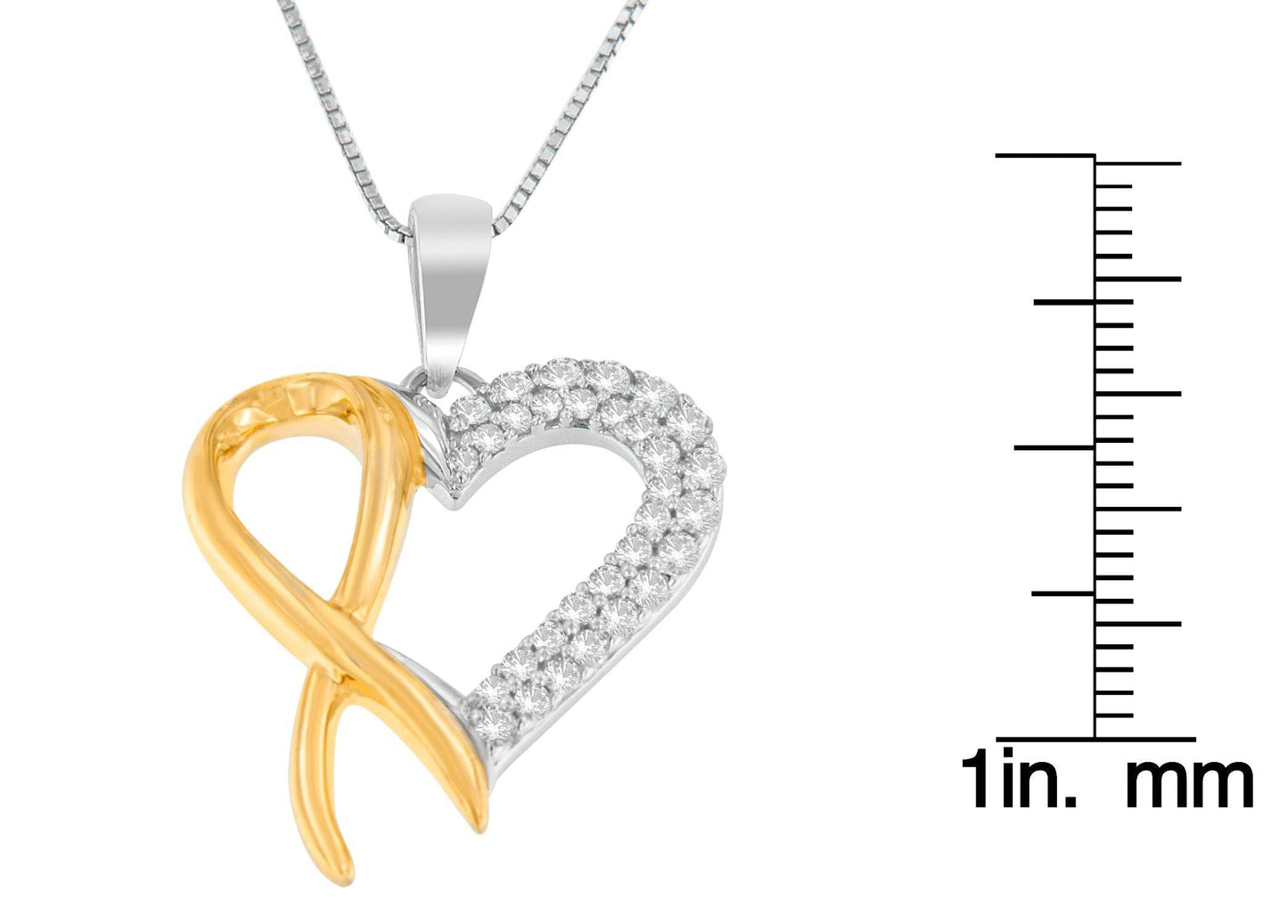 .925 Sterling Silver Two Toned 1/4 cttw Round Cut Diamond Pendant Necklace (H-I, I2-I3) - Bijoux-NYC Direct