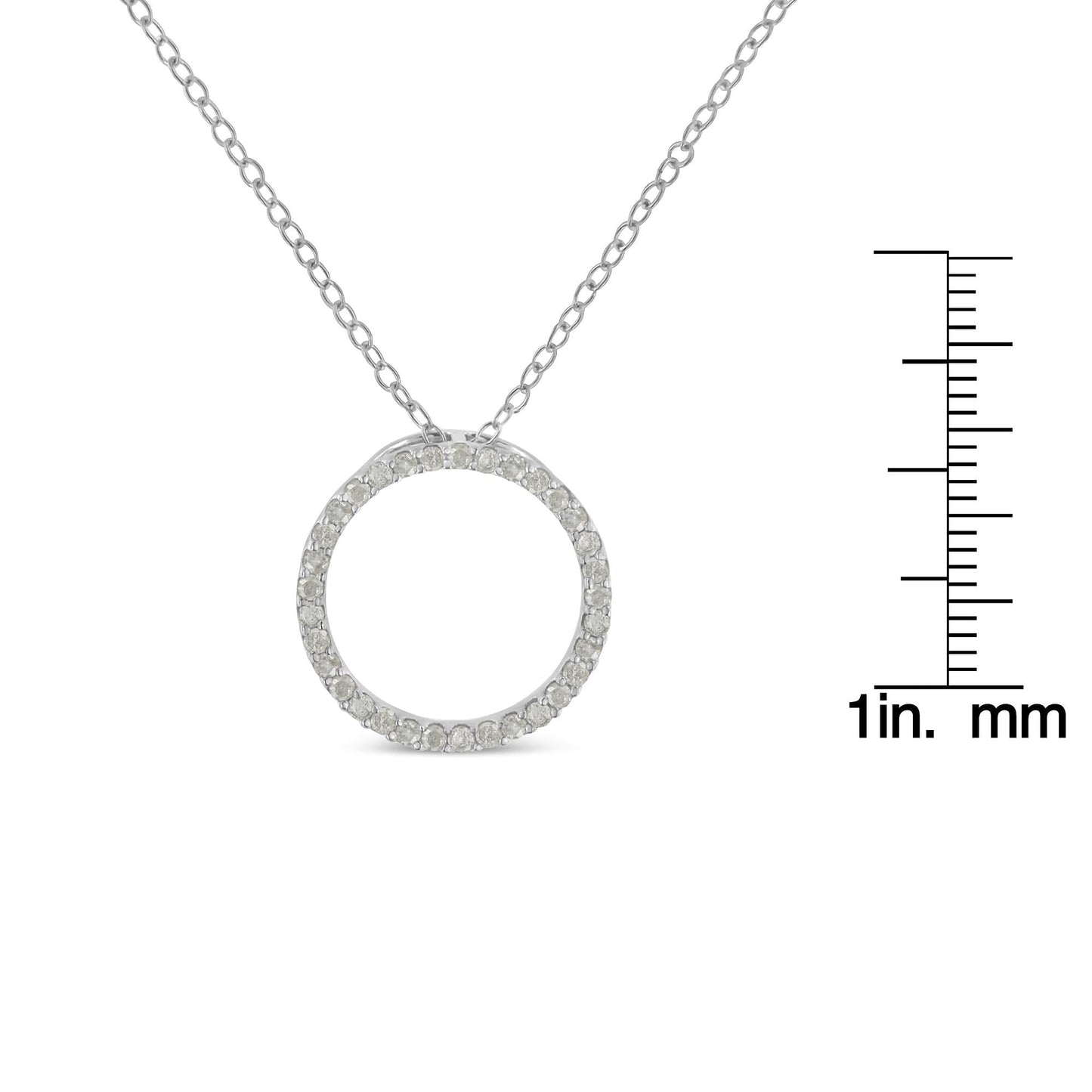 .925 Sterling Silver 1/3 Cttw Round-Cut Diamond Open Circle Halo 18" Pendant Necklace (I-J Color, I2-I3 Clarity) - Bijoux-NYC Direct