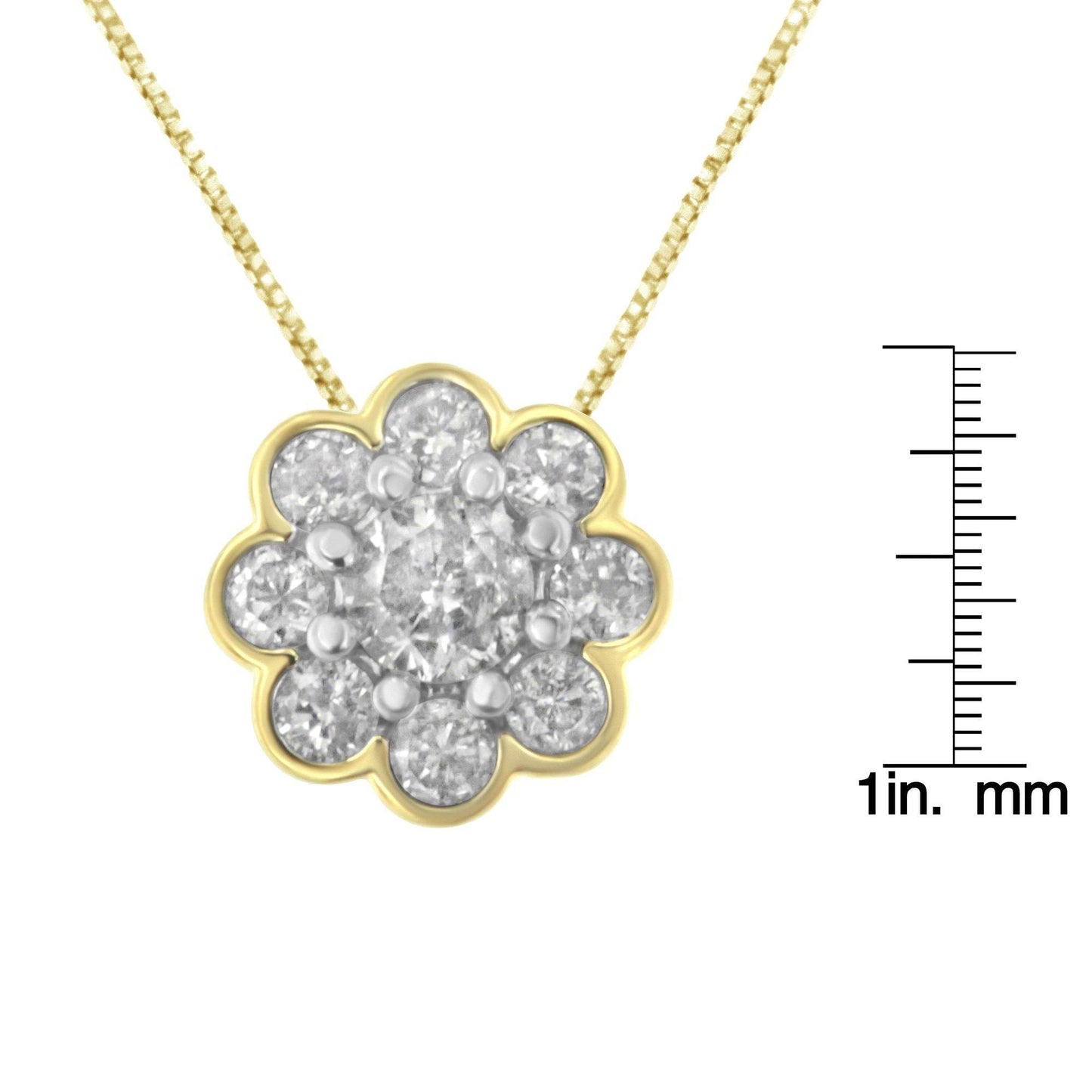 2 Micron 10K Yellow Gold plated .925 Sterling Silver 1/4 cttw Diamond Cluster Pendant Necklace (I-J, I2-I3) - Bijoux-NYC Direct