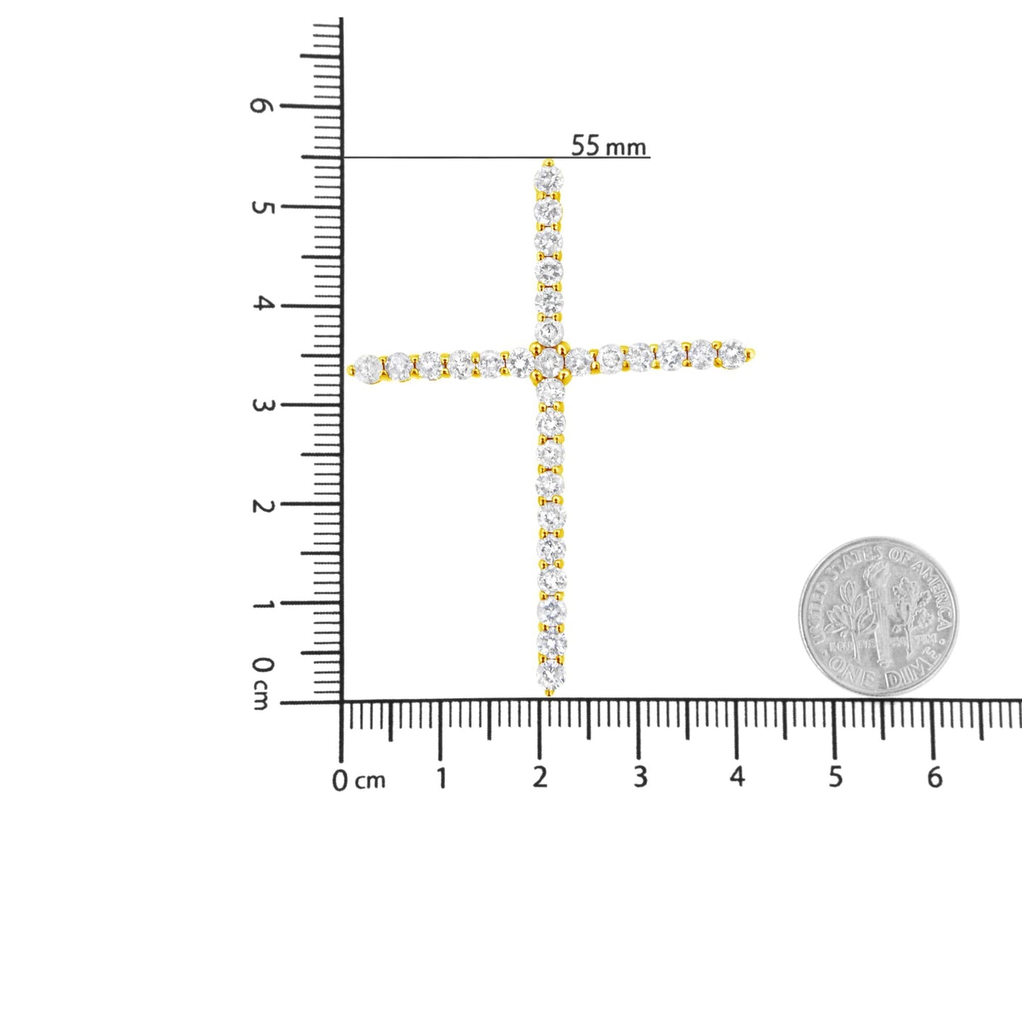 10K Yellow Gold Plated .925 Sterling Silver 3.0 Cttw Prong-Set Round Brilliant Cut Diamond Cross 18" Pendant Necklace (J-K Color, I1-I2 Clarity) - Bijoux-NYC Direct