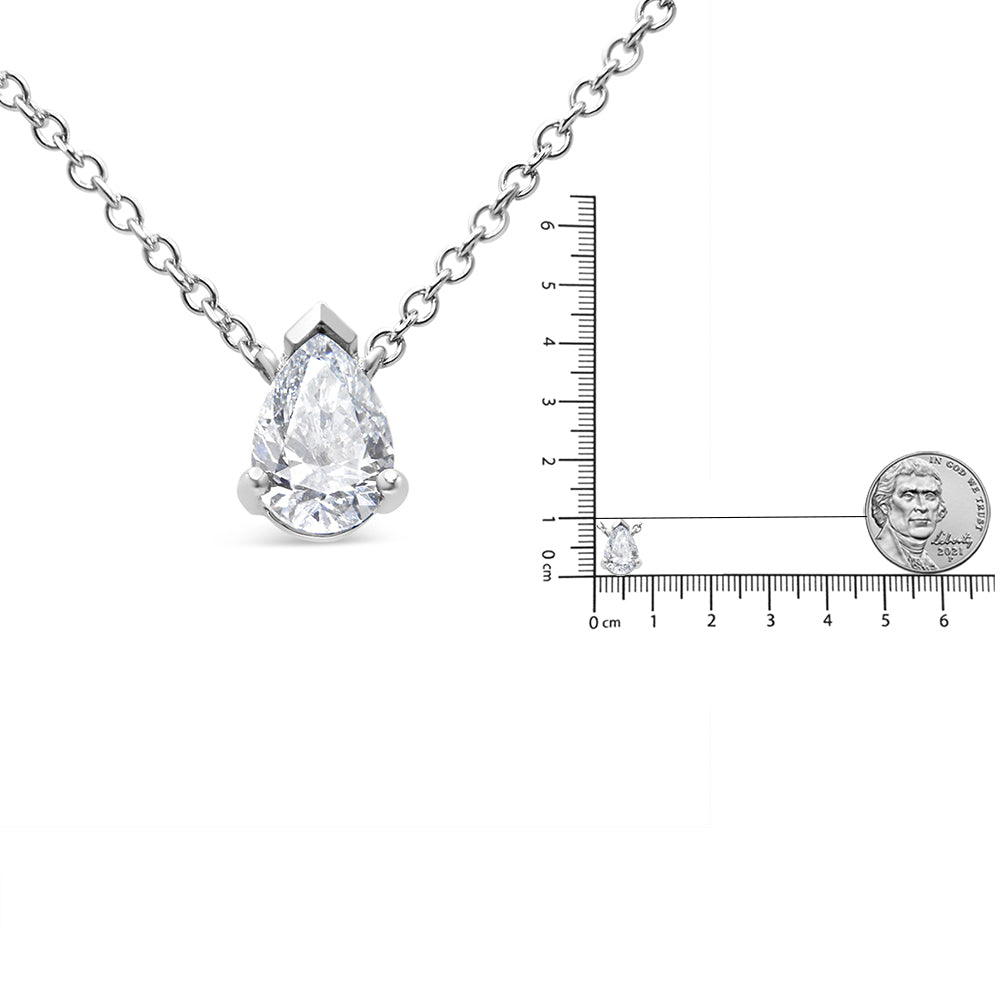 14K White Gold 1/2 Cttw Lab Grown Pear Shape Solitaire Diamond Pendent 18" Necklace (F-G Color, VS2-SI1 Clarity) - Bijoux-NYC Direct