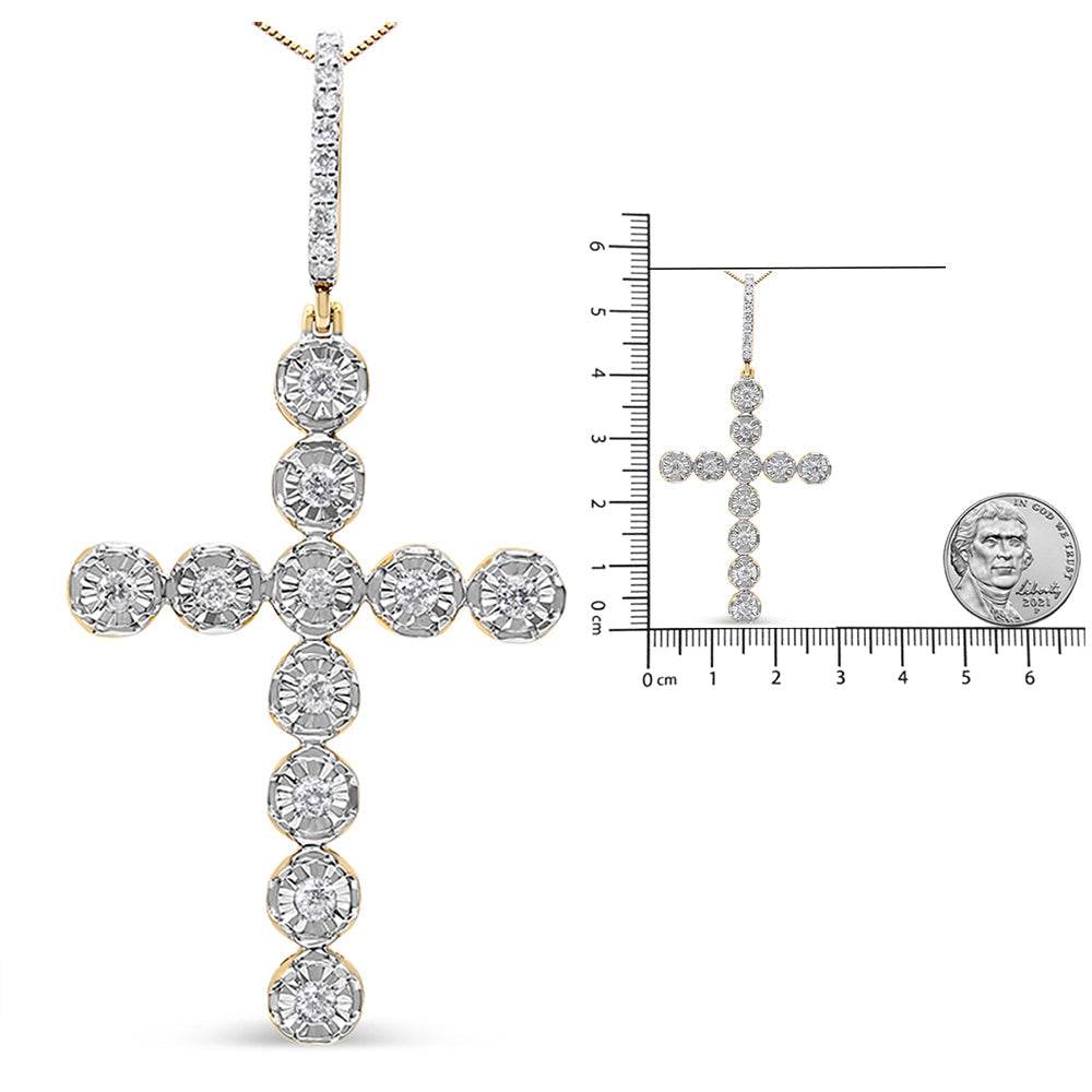 10K Yellow Gold 5/8 Cttw Miracle Set Round Diamond Circle Link Cross Pendant Necklace for Men (H-I Color, SI1-SI2 Clarity) - NO CHAIN INCLUDED - Bijoux-NYC Direct