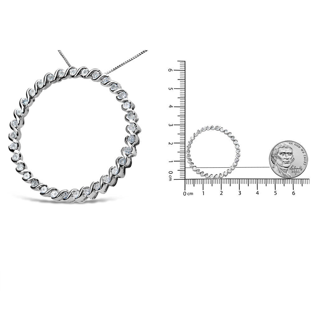 .925 Sterling Silver 3/4 Cttw Round Diamond Spiral Curved Circle Pendant 18" Necklace (I-J Color, I3 Clarity) - Bijoux-NYC Direct