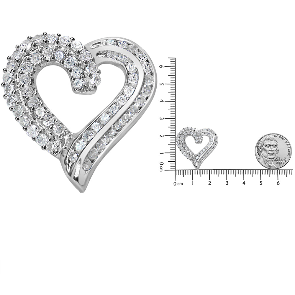.925 Sterling Silver 1.0 Cttw Prong & Channel-Set Diamond Open work Ribbon Heart Pendant 18" Necklace (I-J Color, I3 Clarity) - Bijoux-NYC Direct