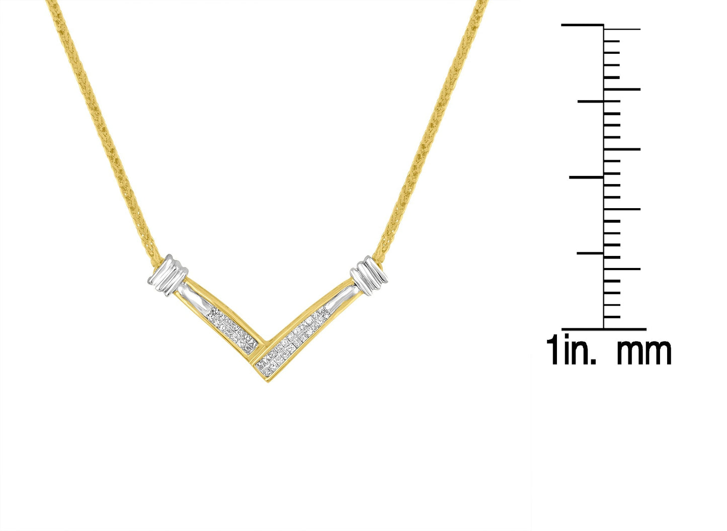 14K Yellow and White Gold 1/4 Cttw Princess Cut Diamond Channel-Set “V” Shape 18" Pendant Necklace (H-I Color, SI2-I1 Clarity) - Bijoux-NYC Direct