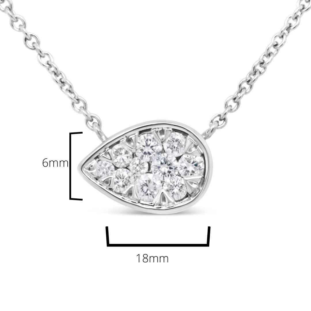 14K White Gold 1/4 Cttw Round Diamond Composite Teardrop Shape 18" Pendant Necklace - (G-H Color, SI2-I1 Clarity) - Bijoux-NYC Direct
