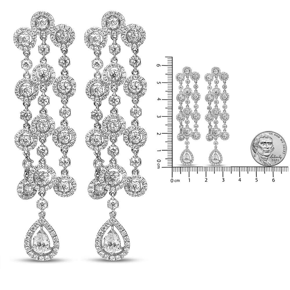18K White Gold 4 3/4 Cttw Diamond Double Teardrop Waterfall Dangle Earrings (H-I Color, VS1-VS2 Clarity) - Bijoux-NYC Direct