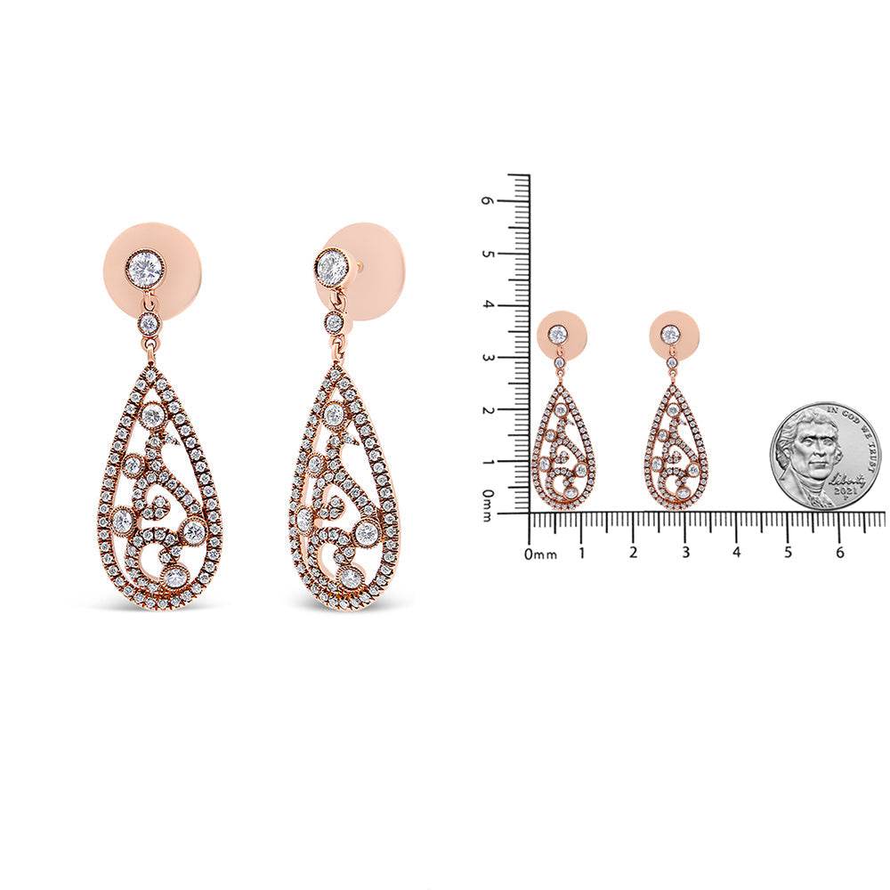 18K Rose Gold 1 1/4 Cttw Diamond Teardrop Shaped Drop and Dangle Screw Back Stud Earring (F-G Color, VS1-VS2 Clarity) - Bijoux-NYC Direct