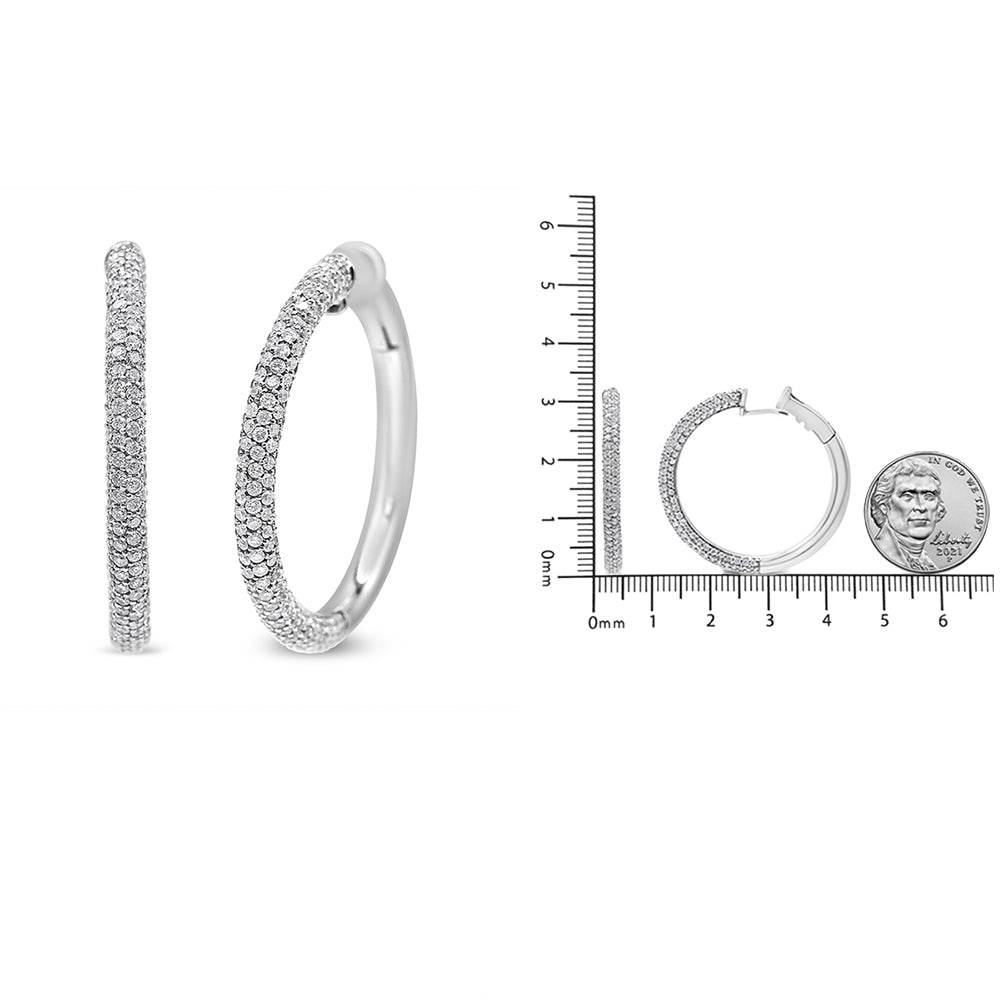 18K White Gold 2 1/3 Cttw Pave Set Diamond Semi Eternity Leverback Hoop Earrings (F-G Color, VS1-VS2 Clarity) - Bijoux-NYC Direct