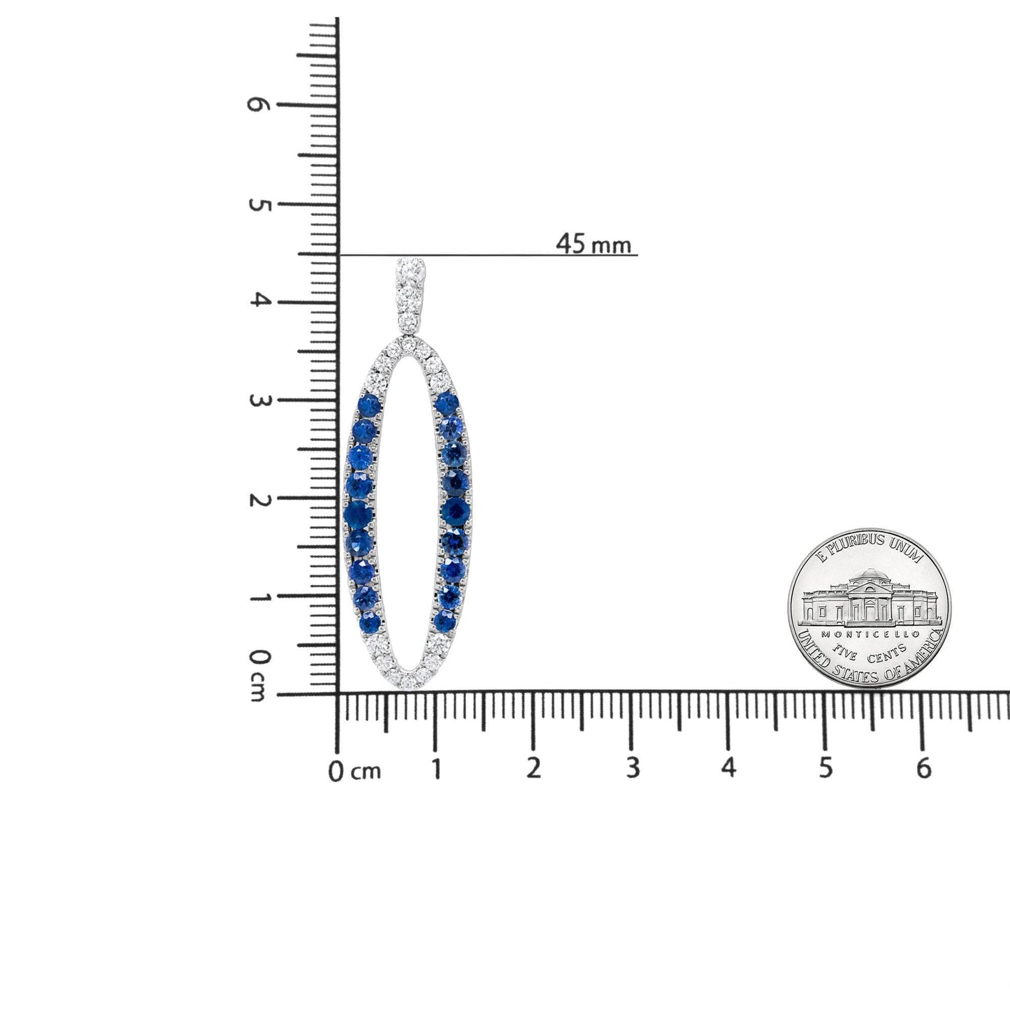 18K White Gold 1.11 Cttw Blue Round Diamond and Blue Sapphire Openwork Oval Shaped Dangle Earrings (F-G Color, VS1-VS2 Clarity) - Bijoux-NYC Direct